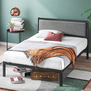 Manila Metal Platform Bed Frame with Upholstered Headboard